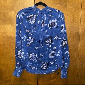 White House Black Market sheer floral blue blouse